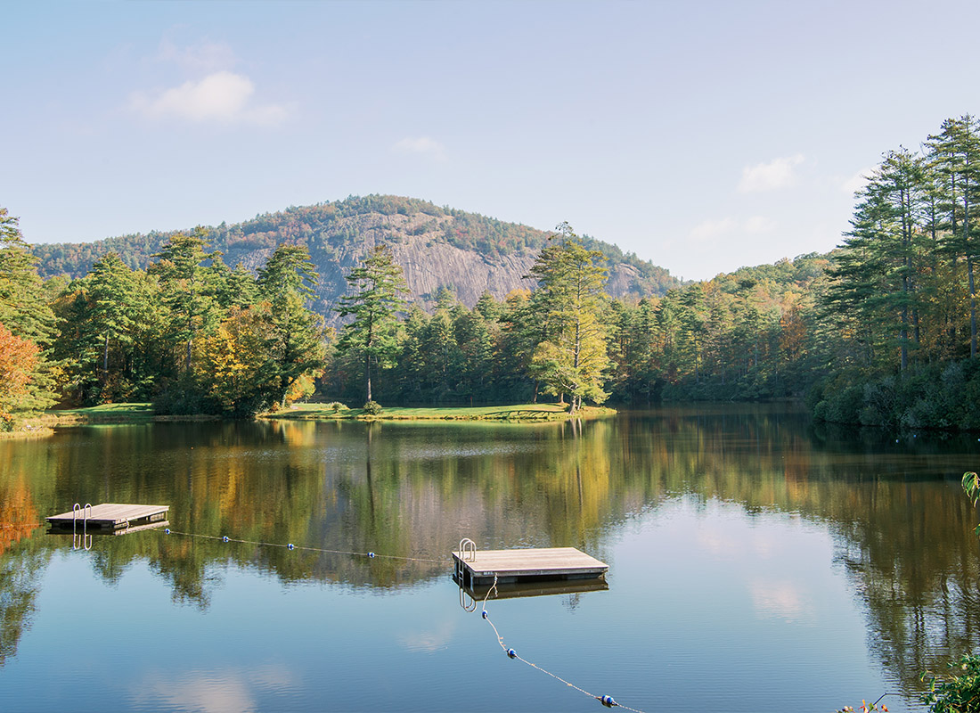 Charlotte, NC - A Picture of Mountains and a Clear, Beautiful Lake in North Carolina on a Nice Day